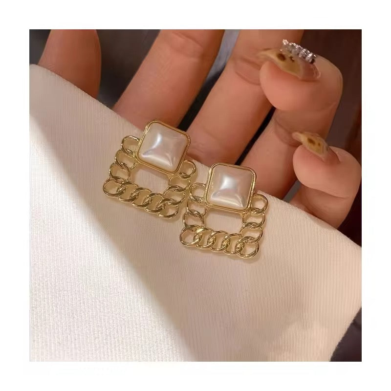 Pearl Chain Statement Earrings