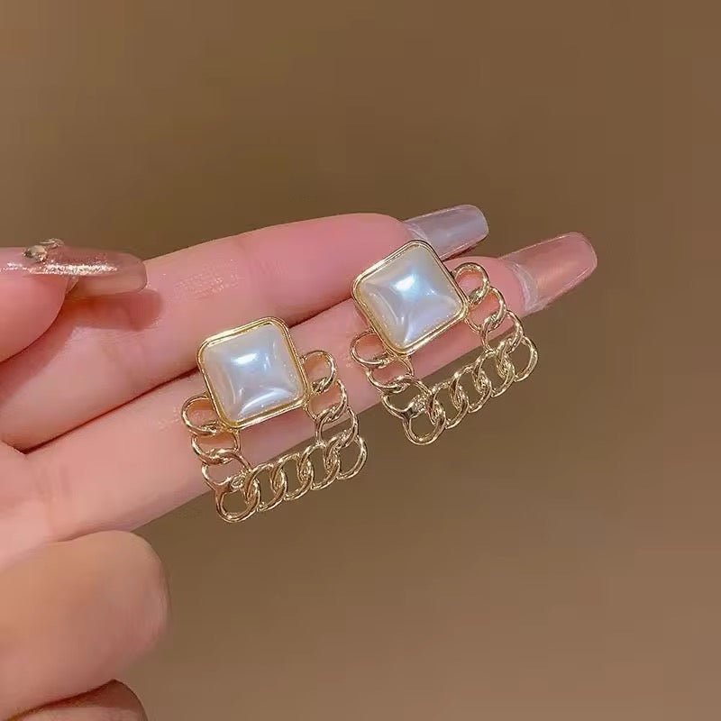Pearl Chain Statement Earrings