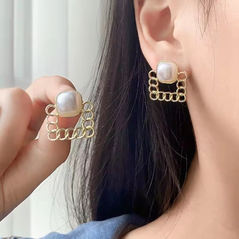 Pearl Chain Statement Earrings