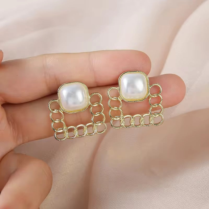 Pearl Chain Statement Earrings