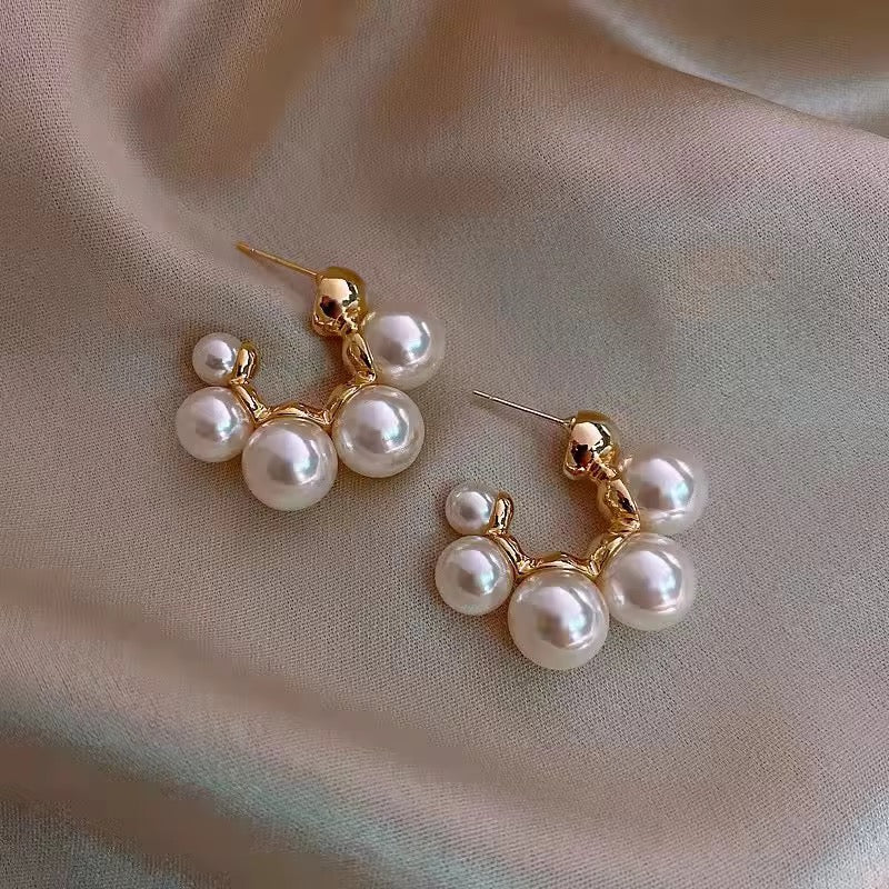 Pearl Cluster Hoop Earrings