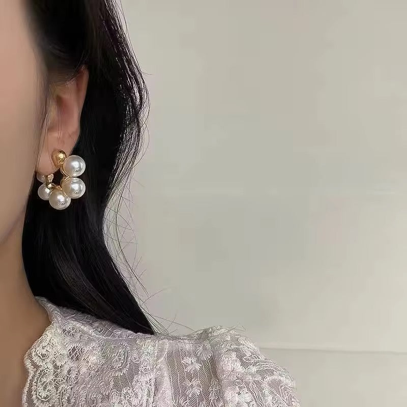 Pearl Cluster Hoop Earrings