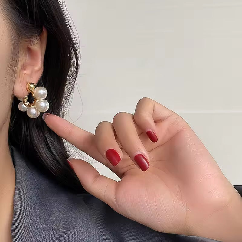 Pearl Cluster Hoop Earrings