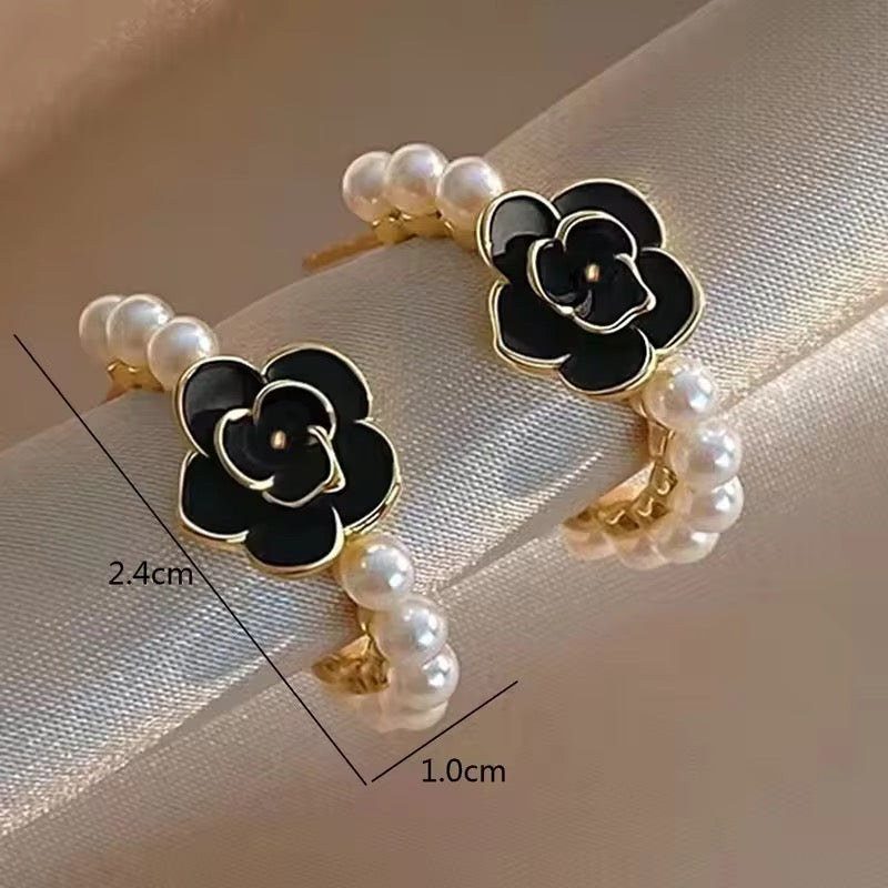 Pearly Rose Hoop Earrings
