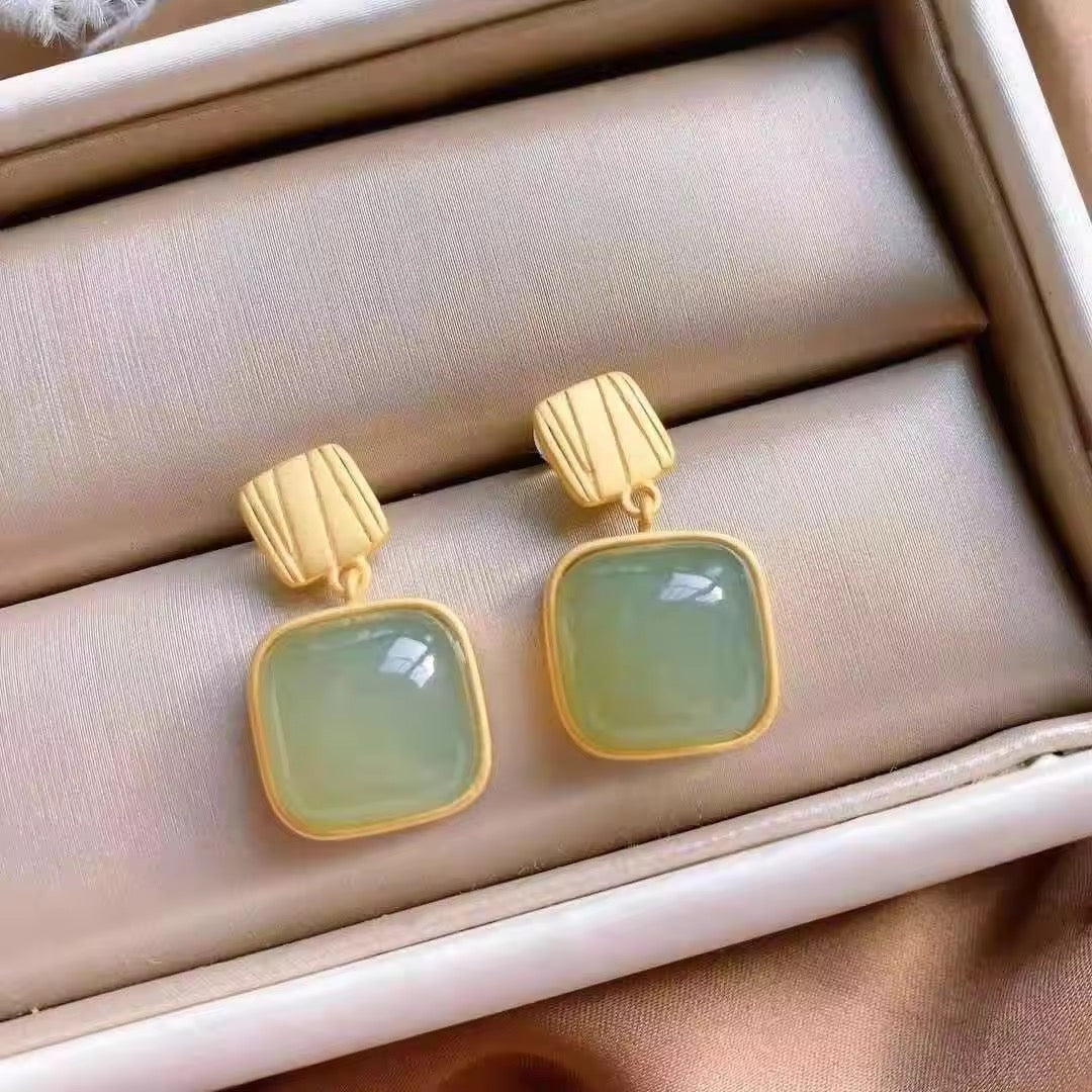 Green Stone Statement Earrings