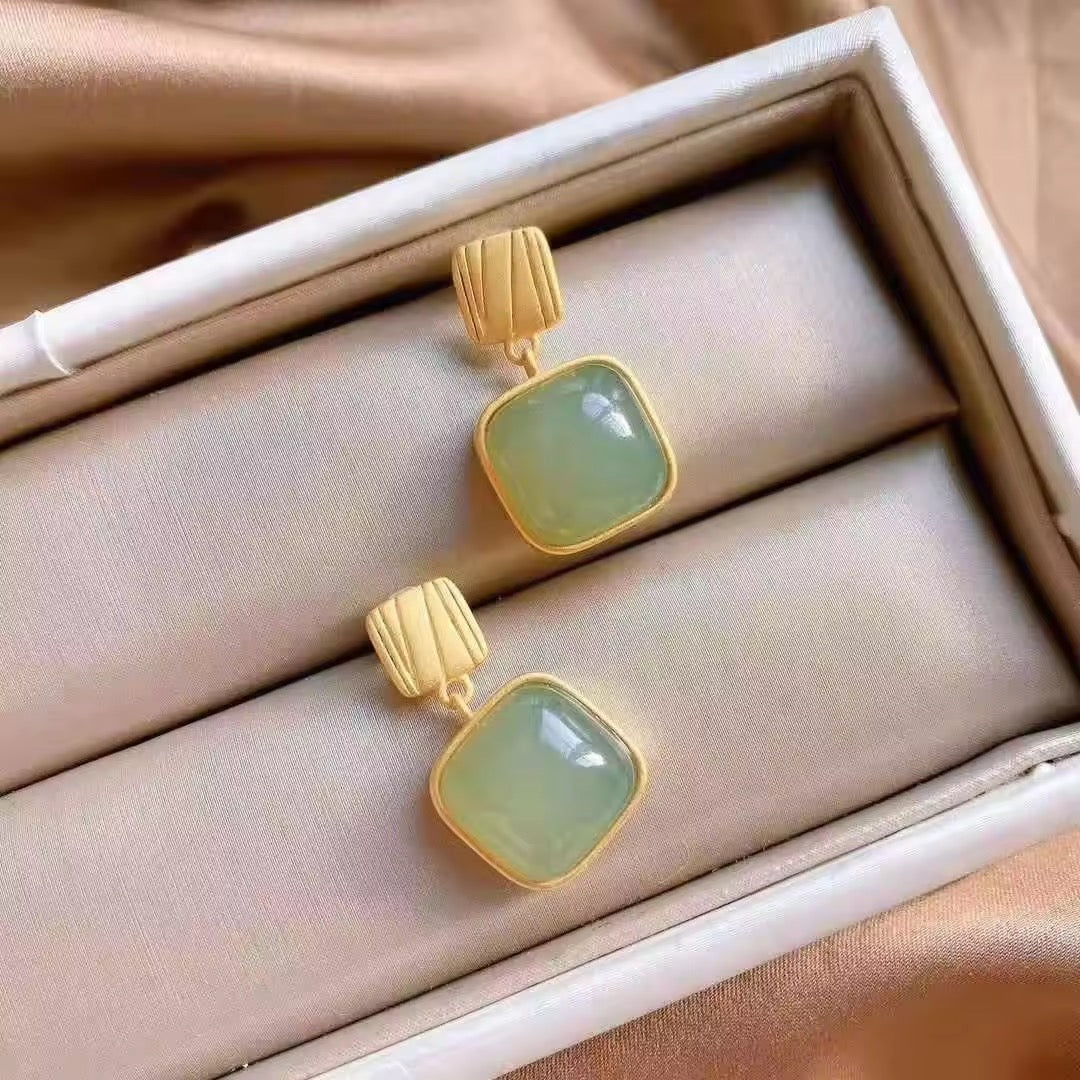Green Stone Statement Earrings