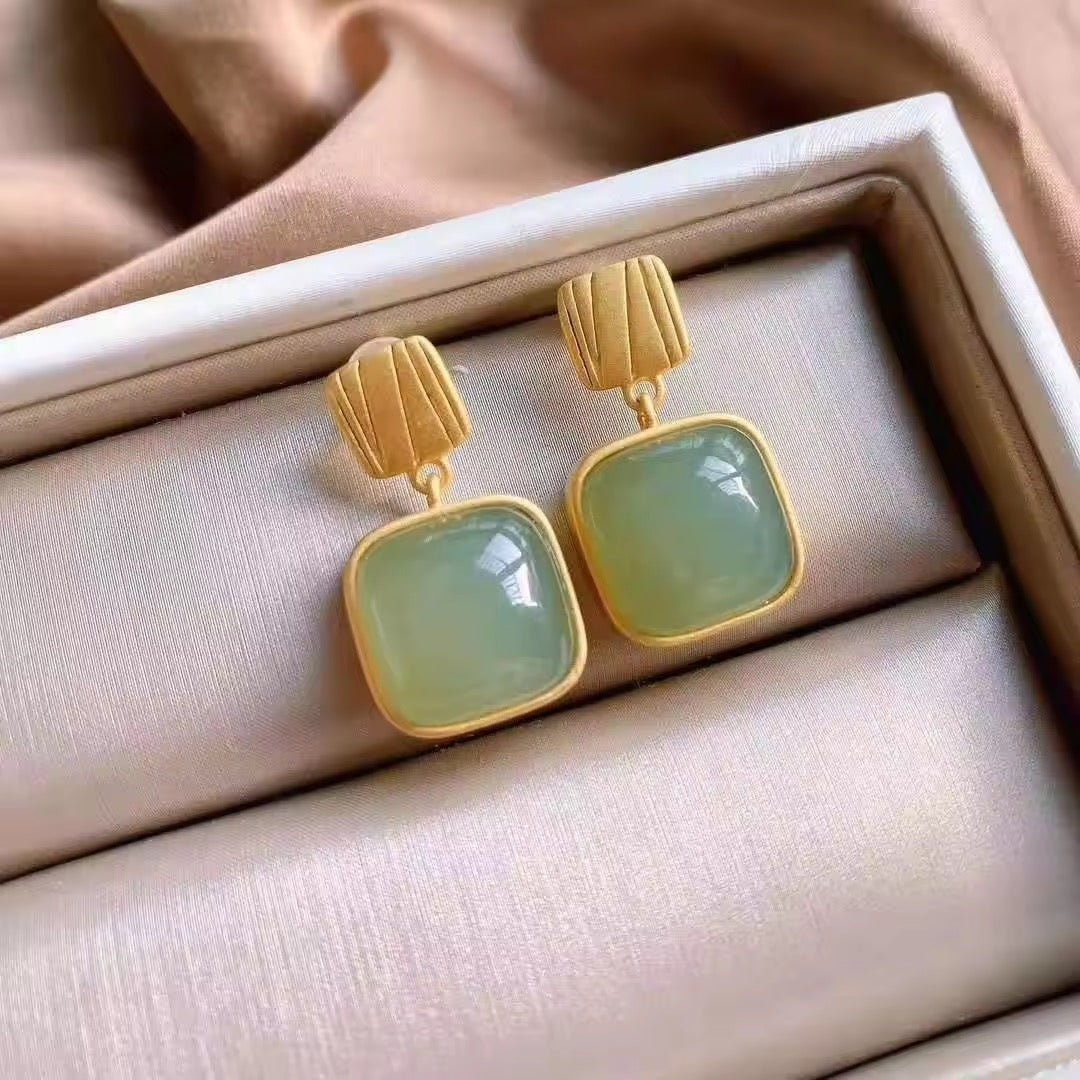 Green Stone Statement Earrings