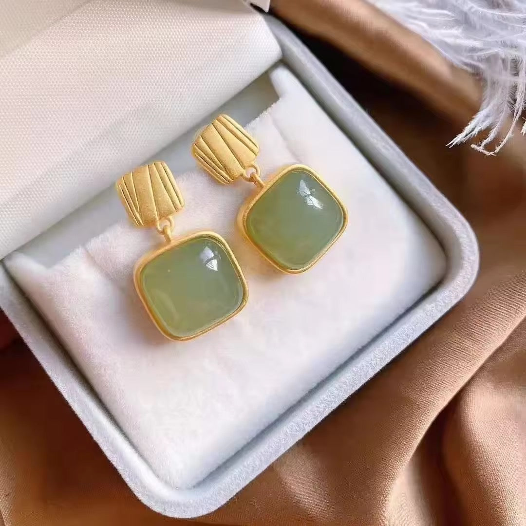 Green Stone Statement Earrings