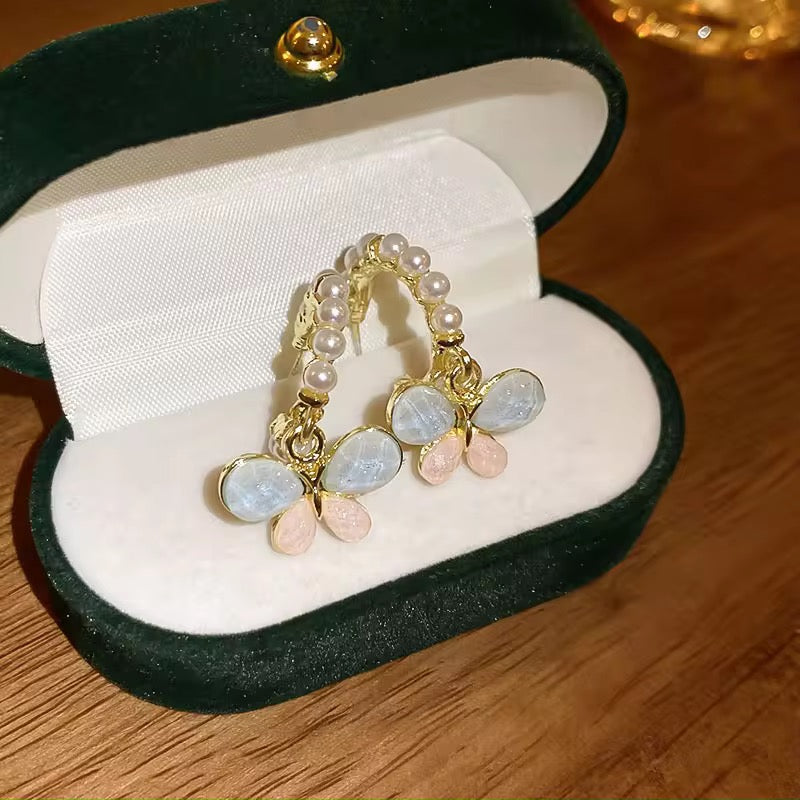 Elegant Pearl Butterfly Dangle Earrings