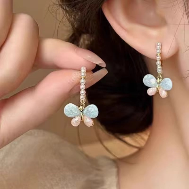 Elegant Pearl Butterfly Dangle Earrings