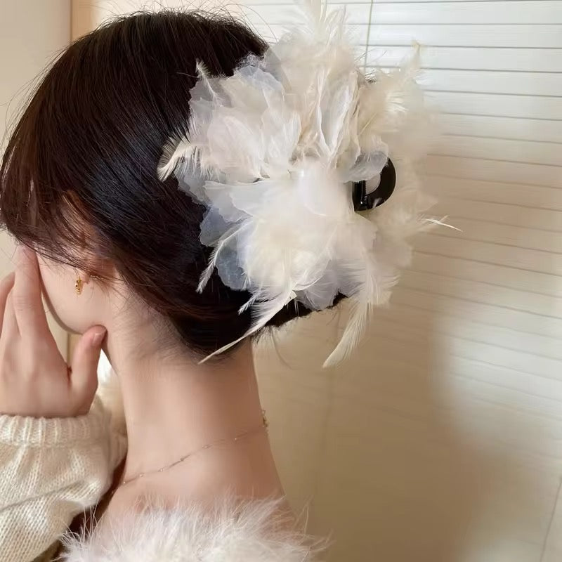 Elegant Feathers Floral Hair Claw Clip