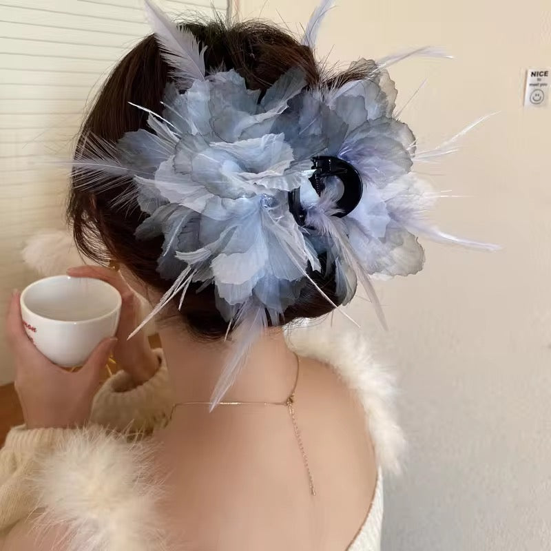 Elegant Feathers Floral Hair Claw Clip
