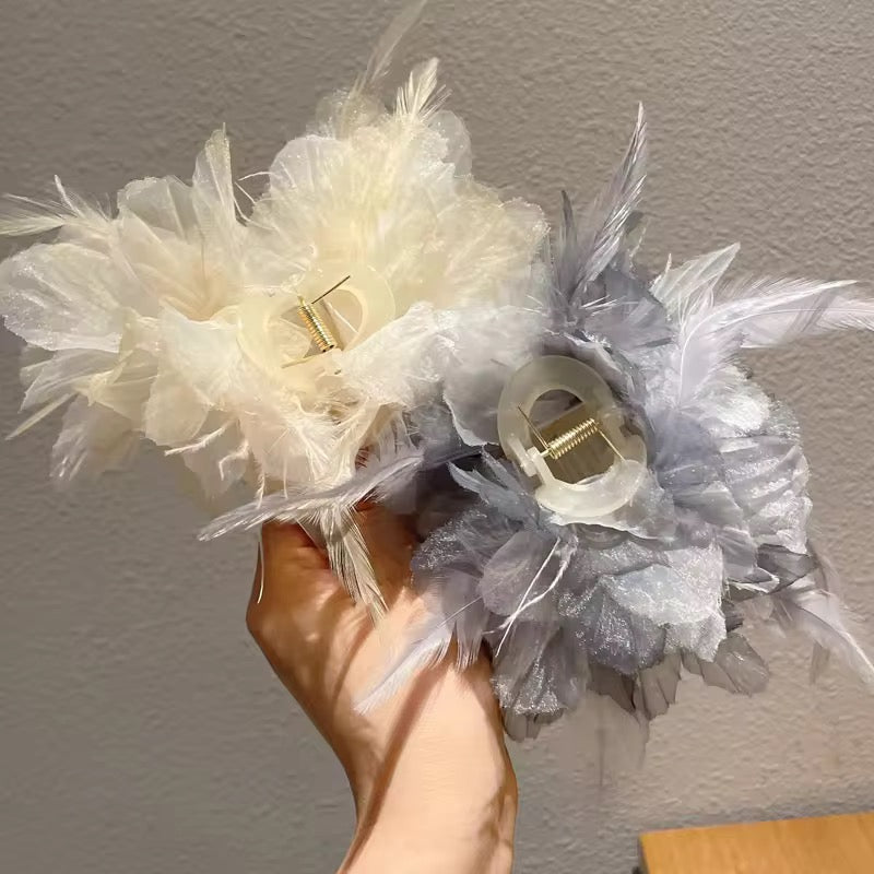 Elegant Feathers Floral Hair Claw Clip