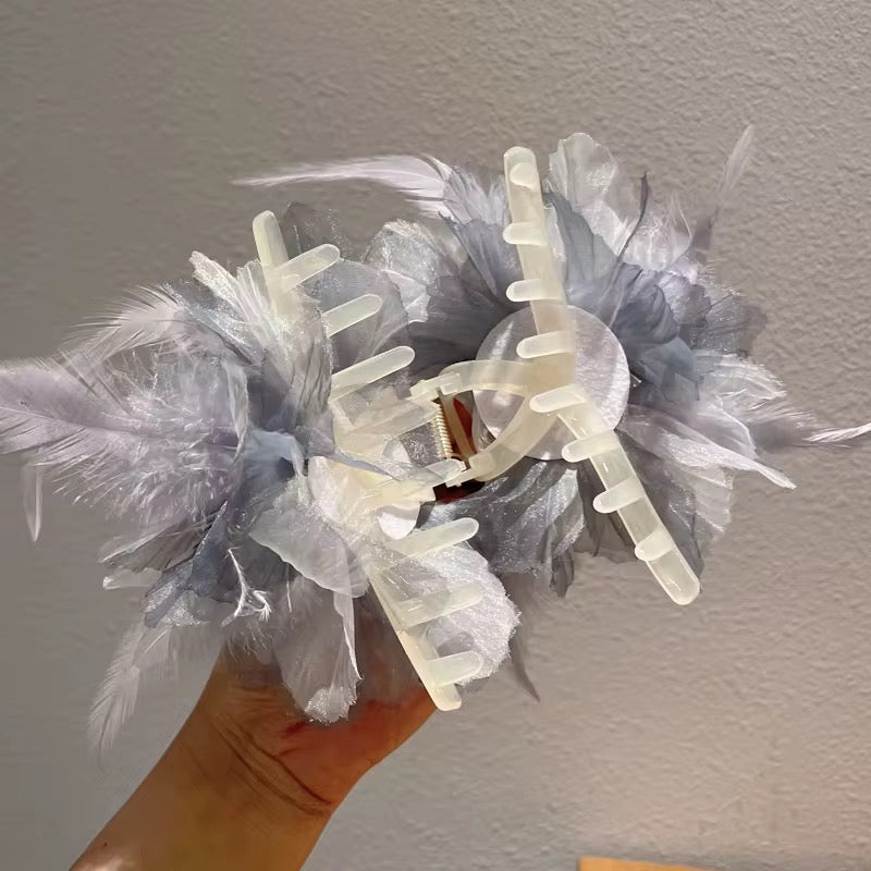 Elegant Feathers Floral Hair Claw Clip