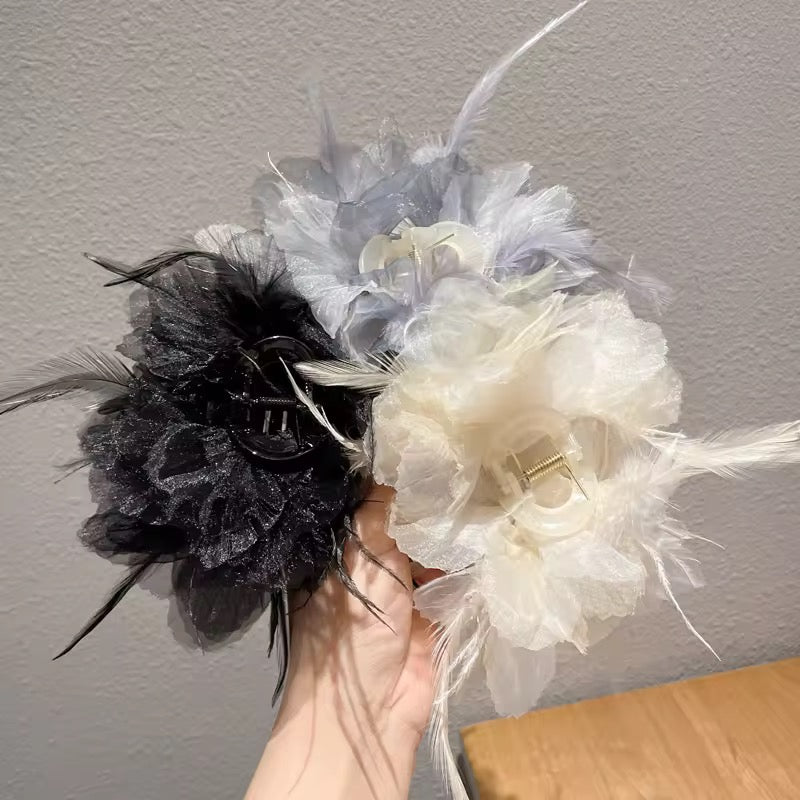 Elegant Feathers Floral Hair Claw Clip