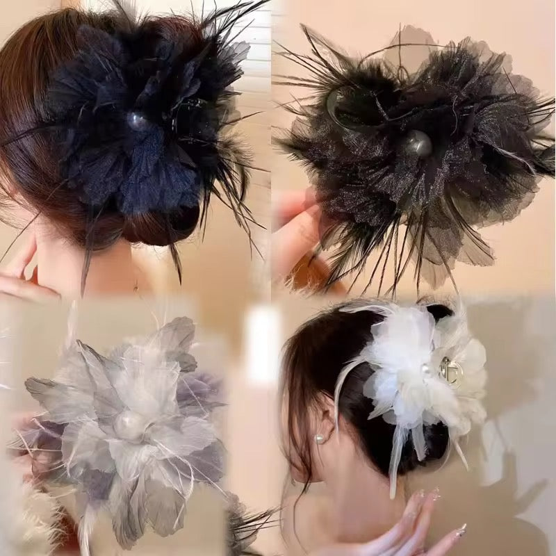 Elegant Feathers Floral Hair Claw Clip