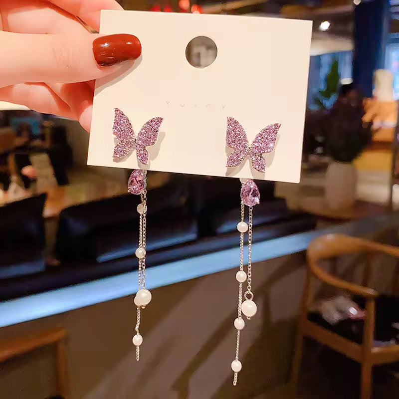 Korean Luxury Butterfly Earrings - Purple