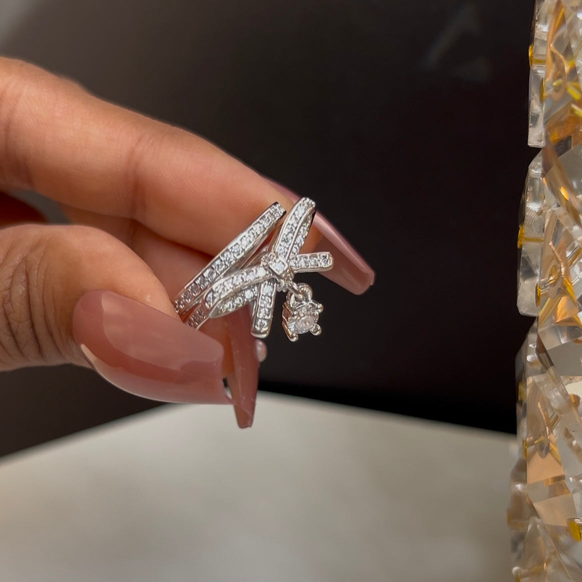 Bling Bow Drop Ring