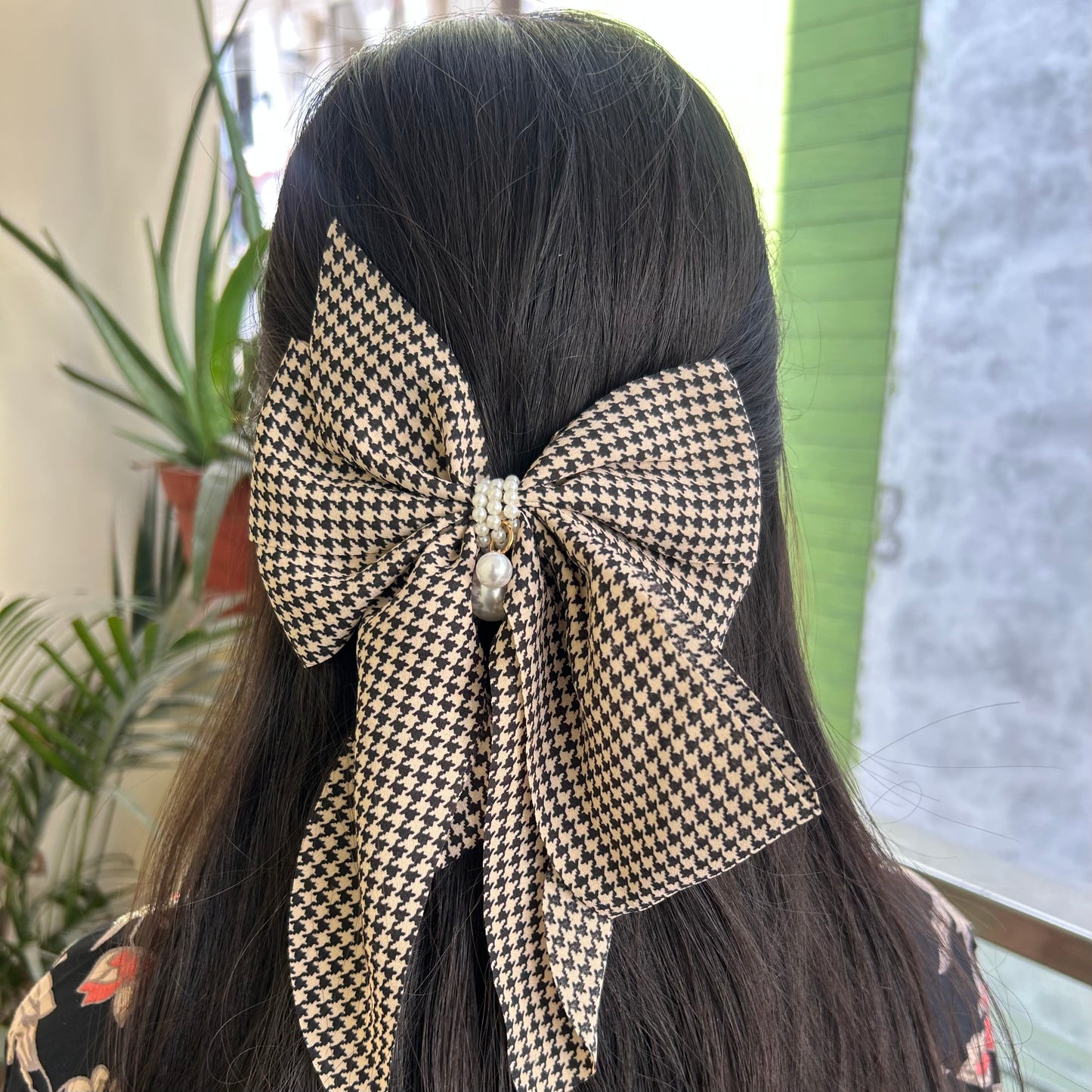 Pearl Plaid Hair Bow