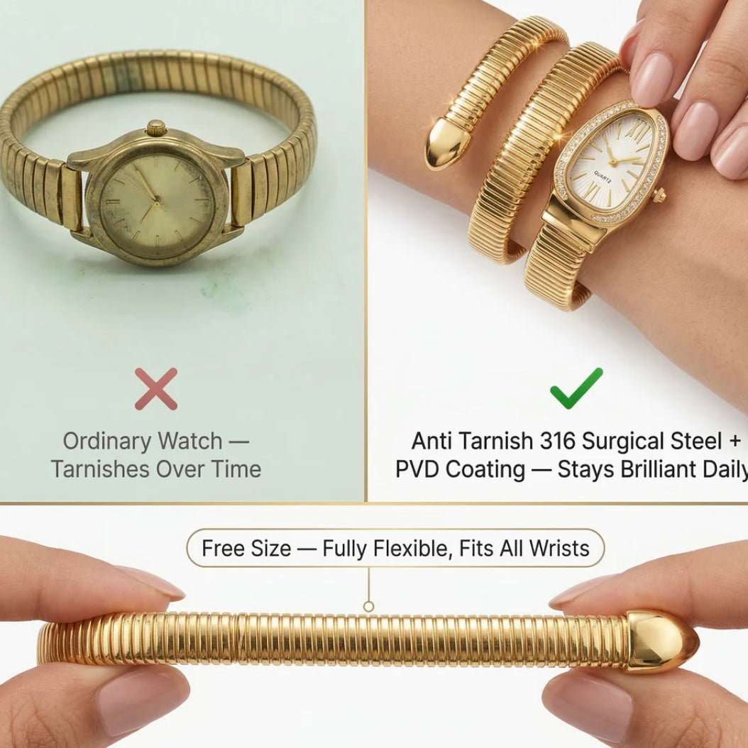 Golden Snake Wrap Watch - White