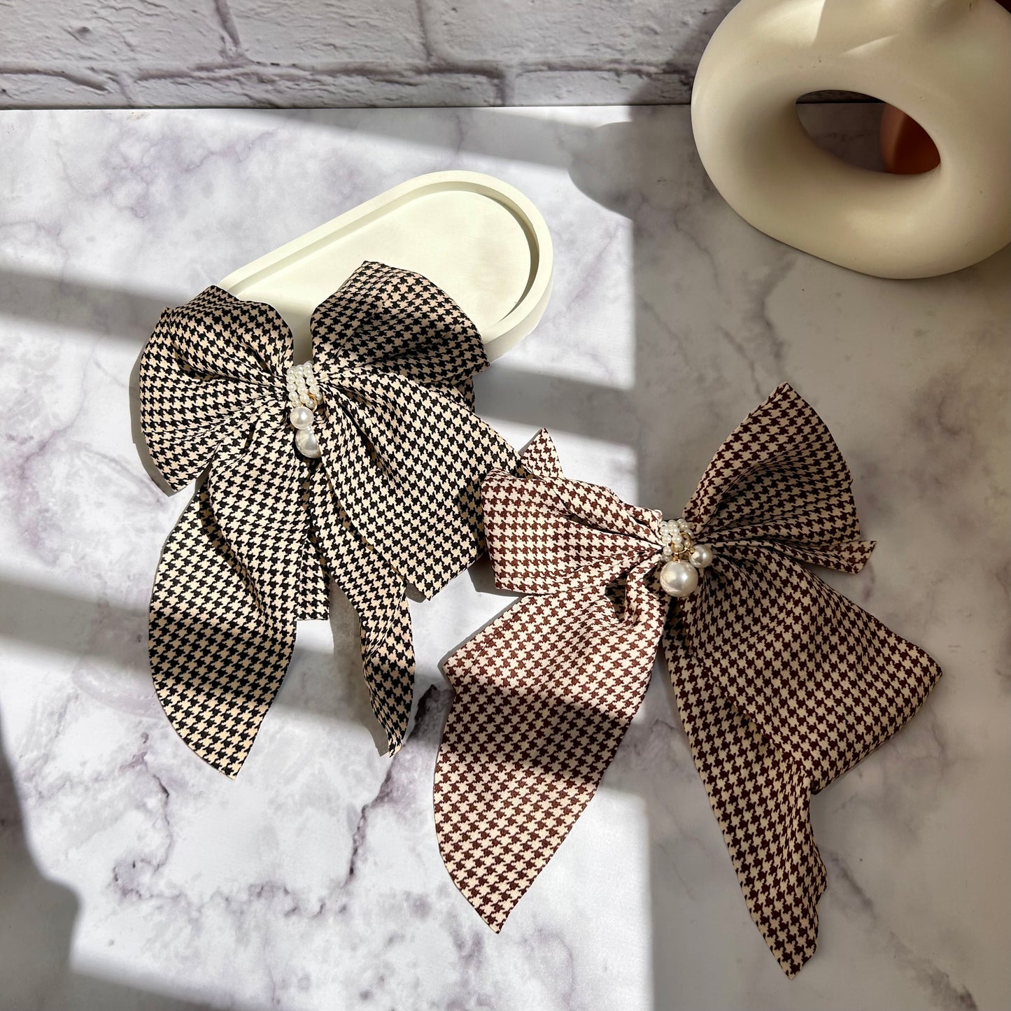 Pearl Plaid Hair Bow