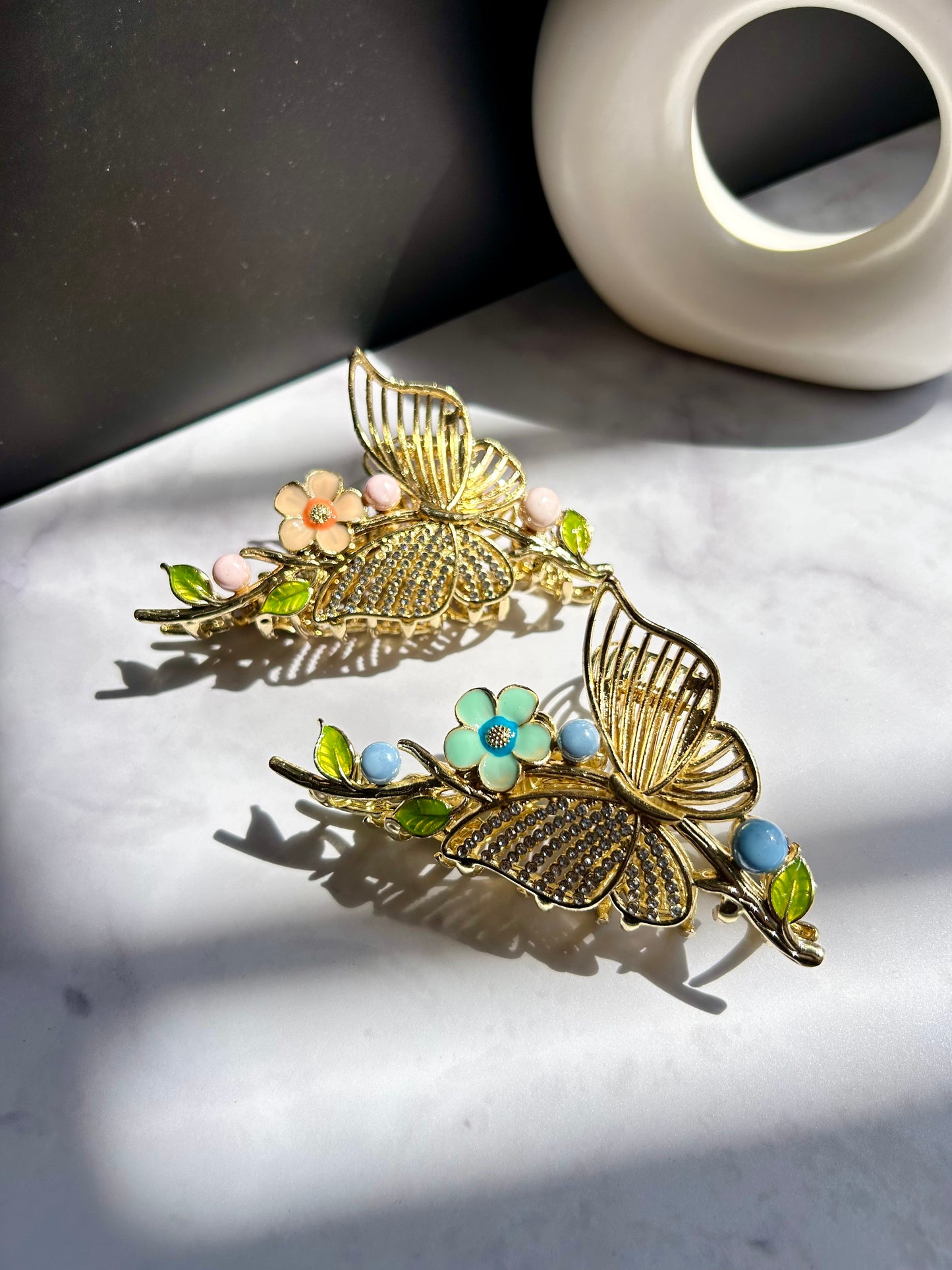 Golden Butterfly Floral Hair Claw