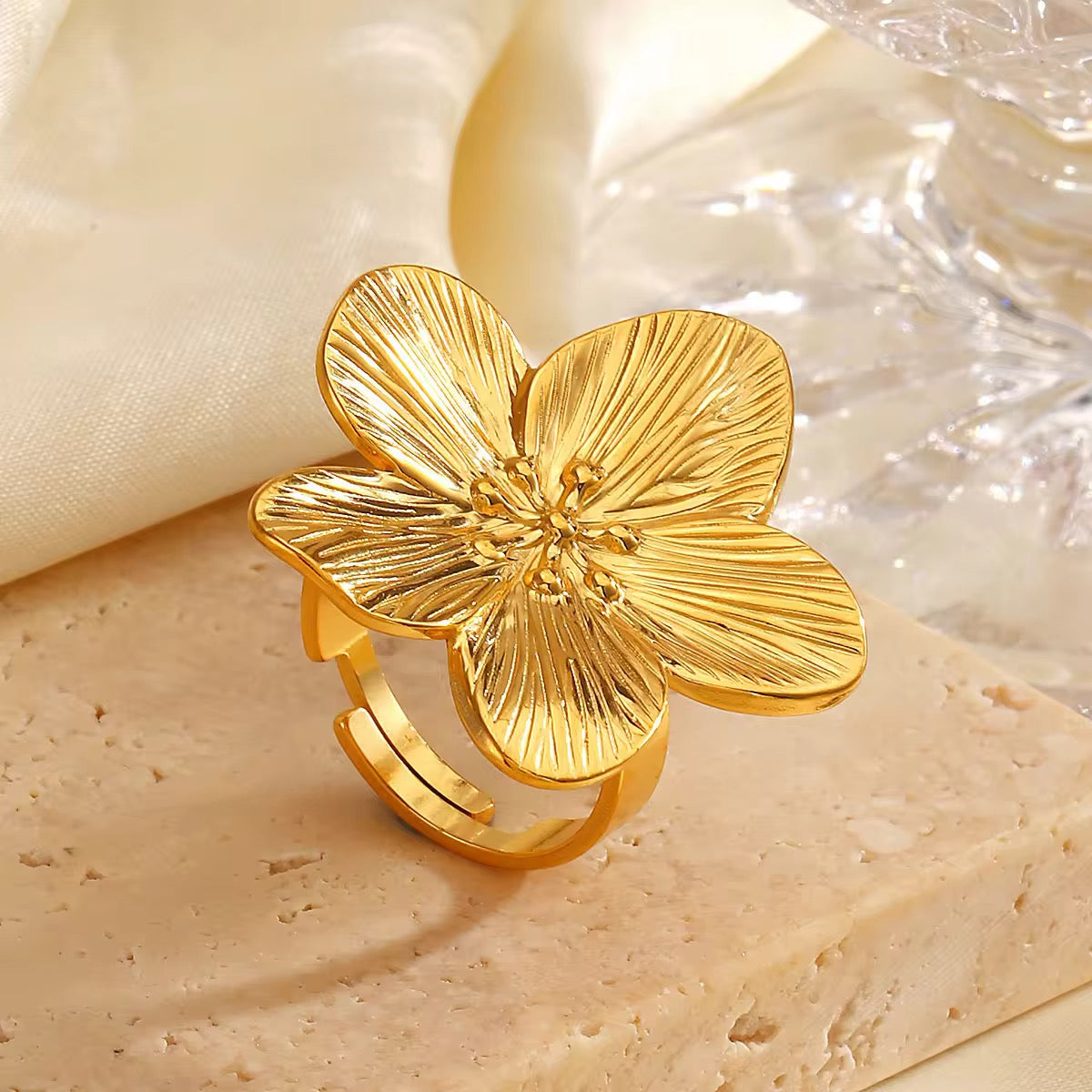 Floral Bloom Anti Tarnish Gold Ring