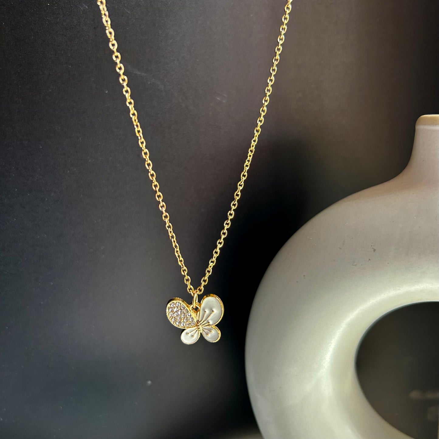 White Butterfly Necklace
