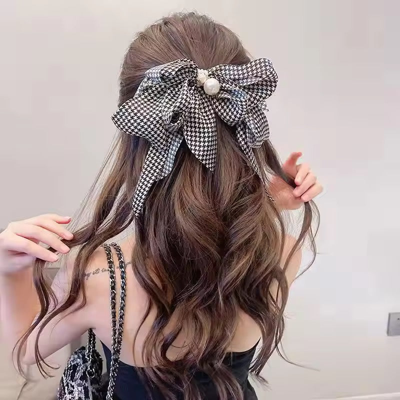 Pearl Plaid Hair Bow