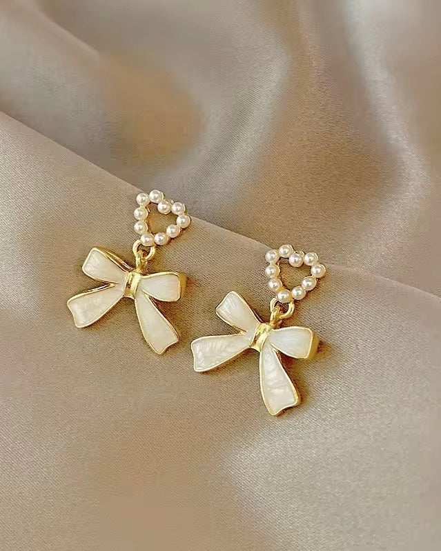 Pearly Bow Love Earrings