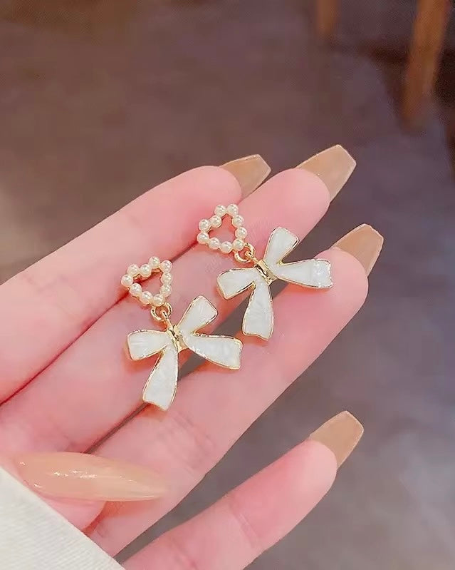 Pearly Bow Love Earrings