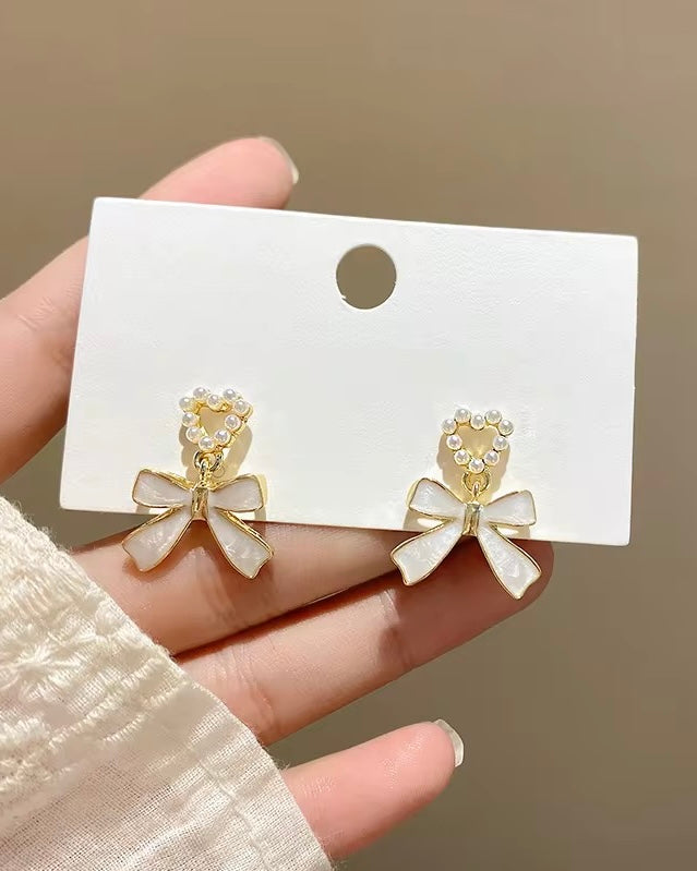 Pearly Bow Love Earrings