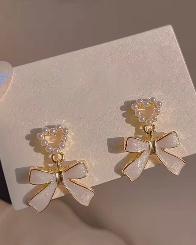 Pearly Bow Love Earrings