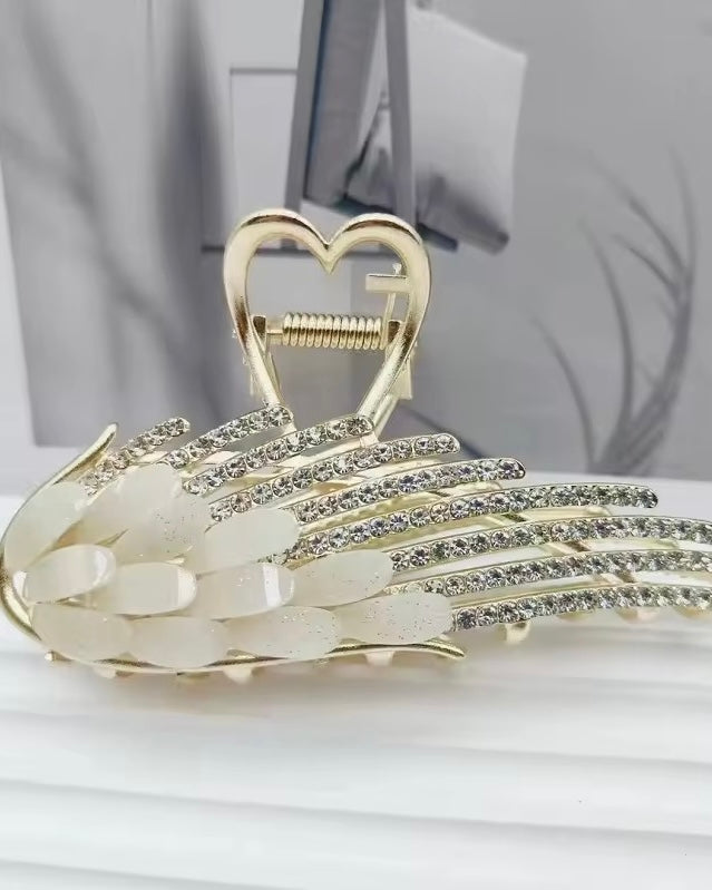 Winged Elegance Stone-Studded Hair Claw Clip