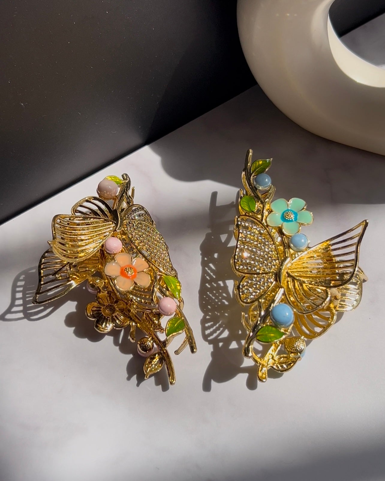 Golden Butterfly Floral Hair Claw