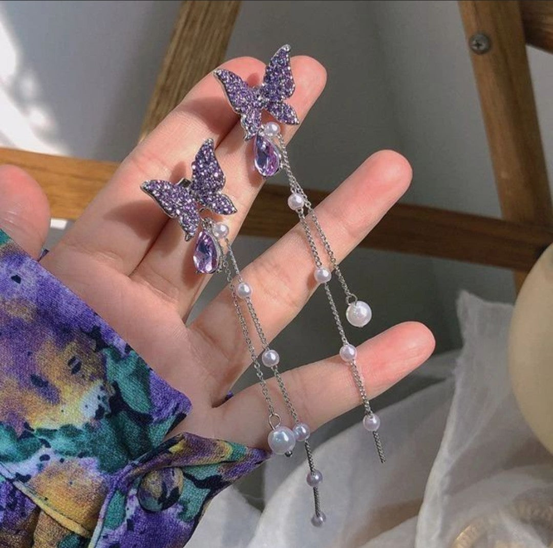 Korean Luxury Butterfly Earrings - Purple
