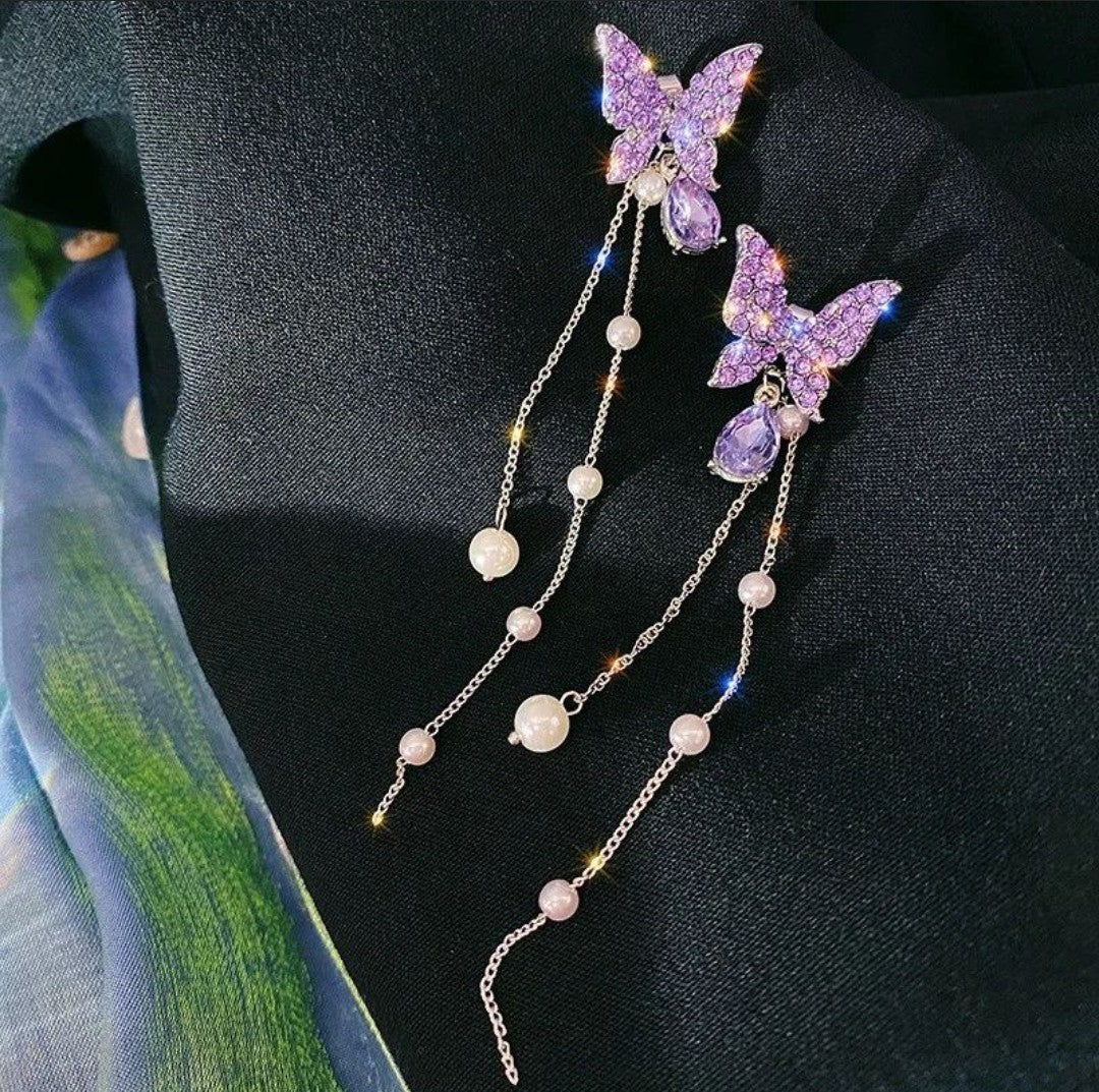 Korean Luxury Butterfly Earrings - Purple