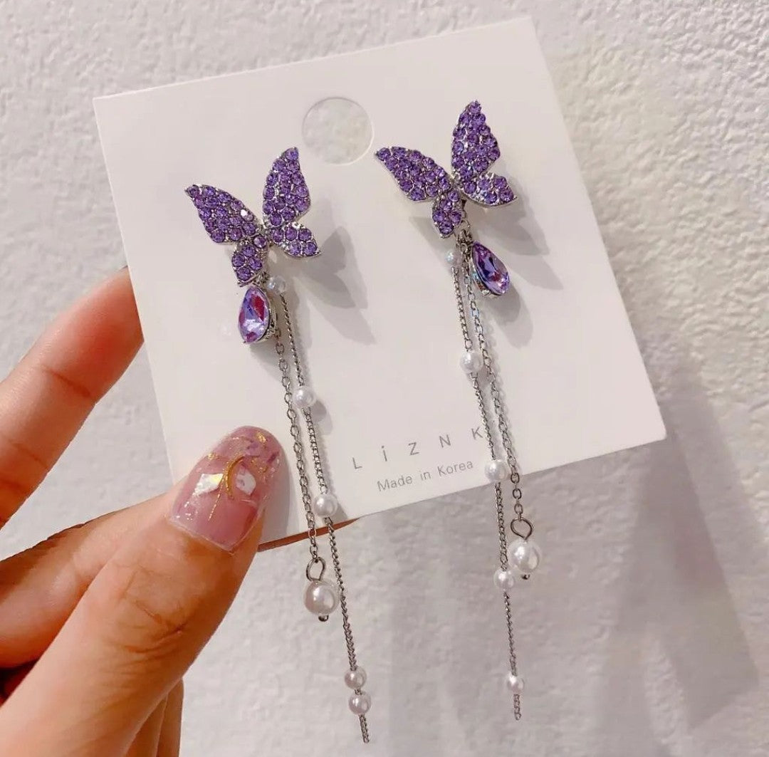 Korean Luxury Butterfly Earrings - Purple
