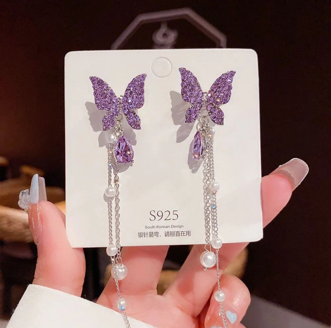 Korean Luxury Butterfly Earrings - Purple
