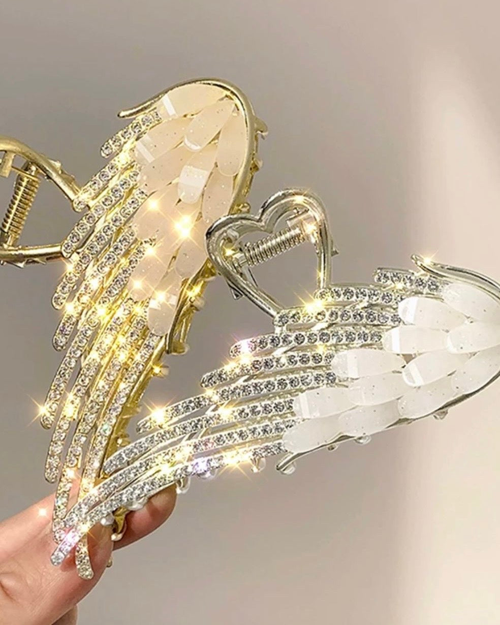 Winged Elegance Stone-Studded Hair Claw Clip