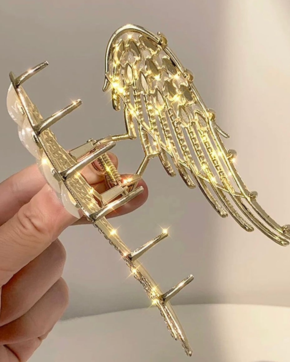 Winged Elegance Stone-Studded Hair Claw Clip