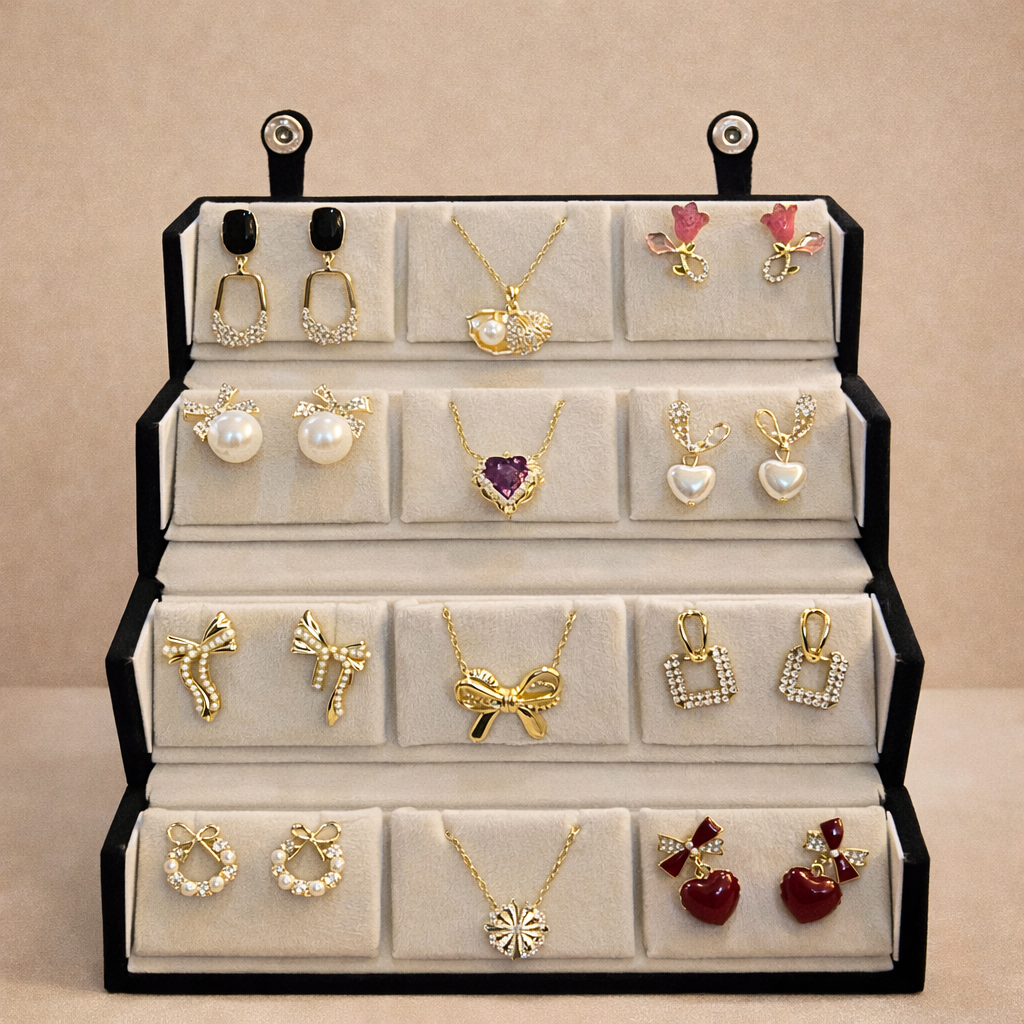 Set of Korean Earrings & Anti-Tarnish Necklaces with Jewellery Box