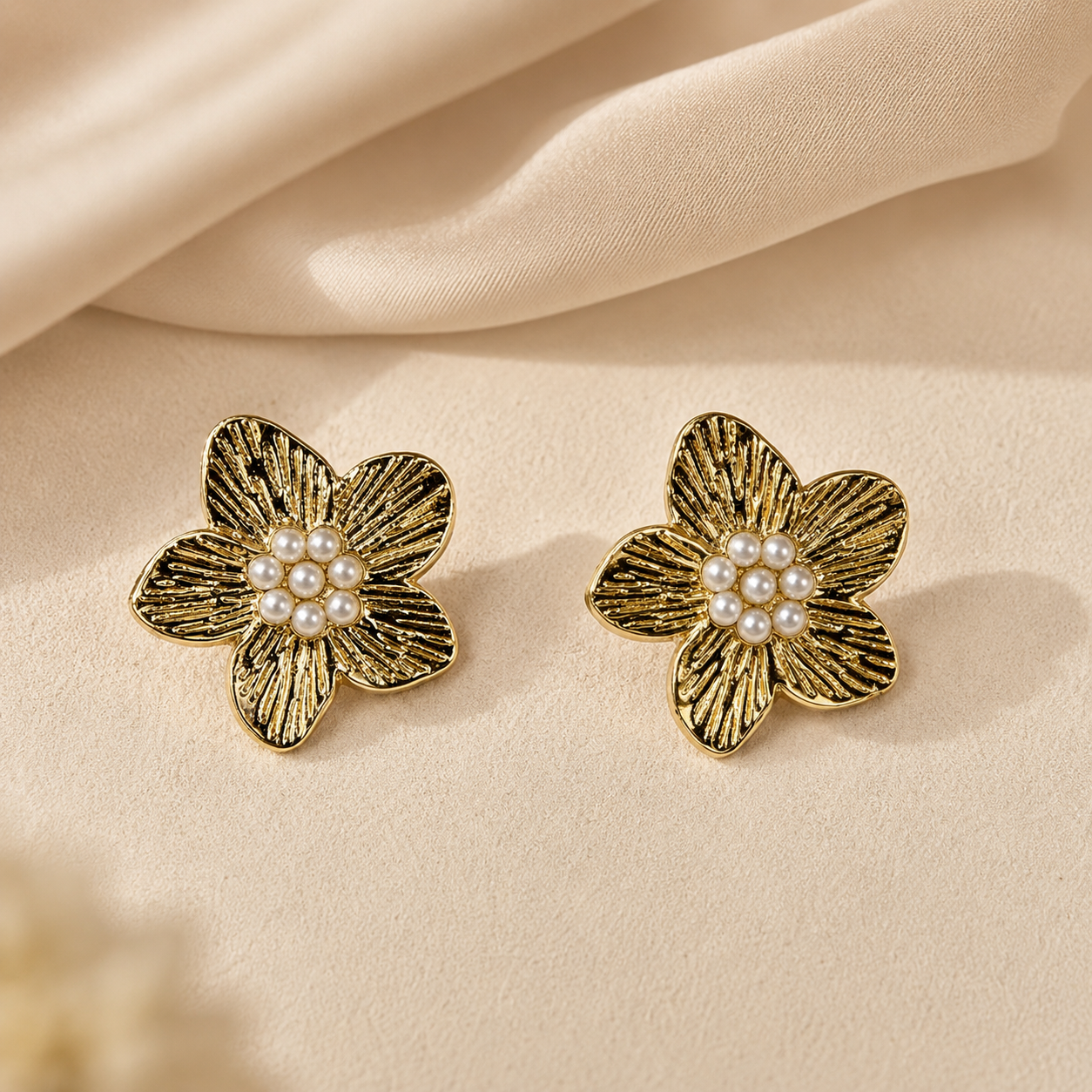 Flora Pearl Golden Earrings