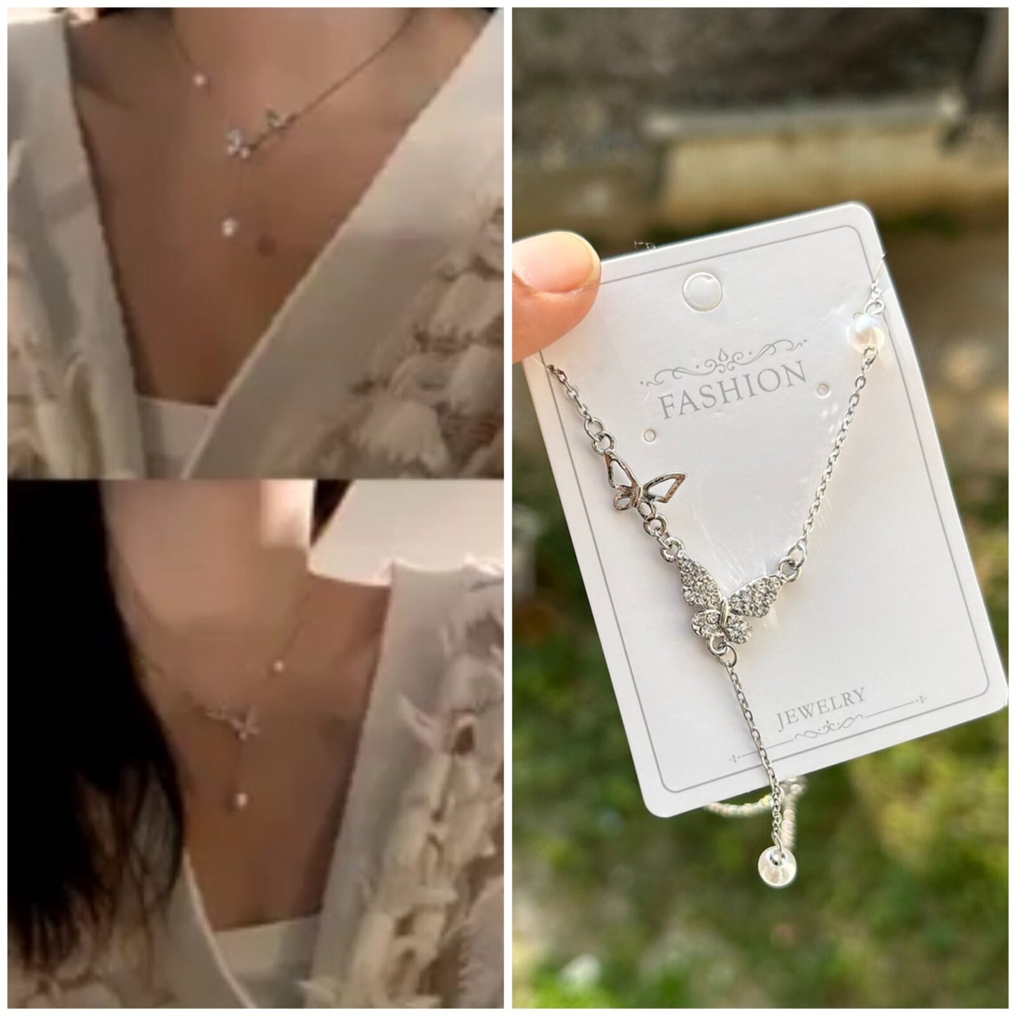 Korean Butterfly Pearl Necklace