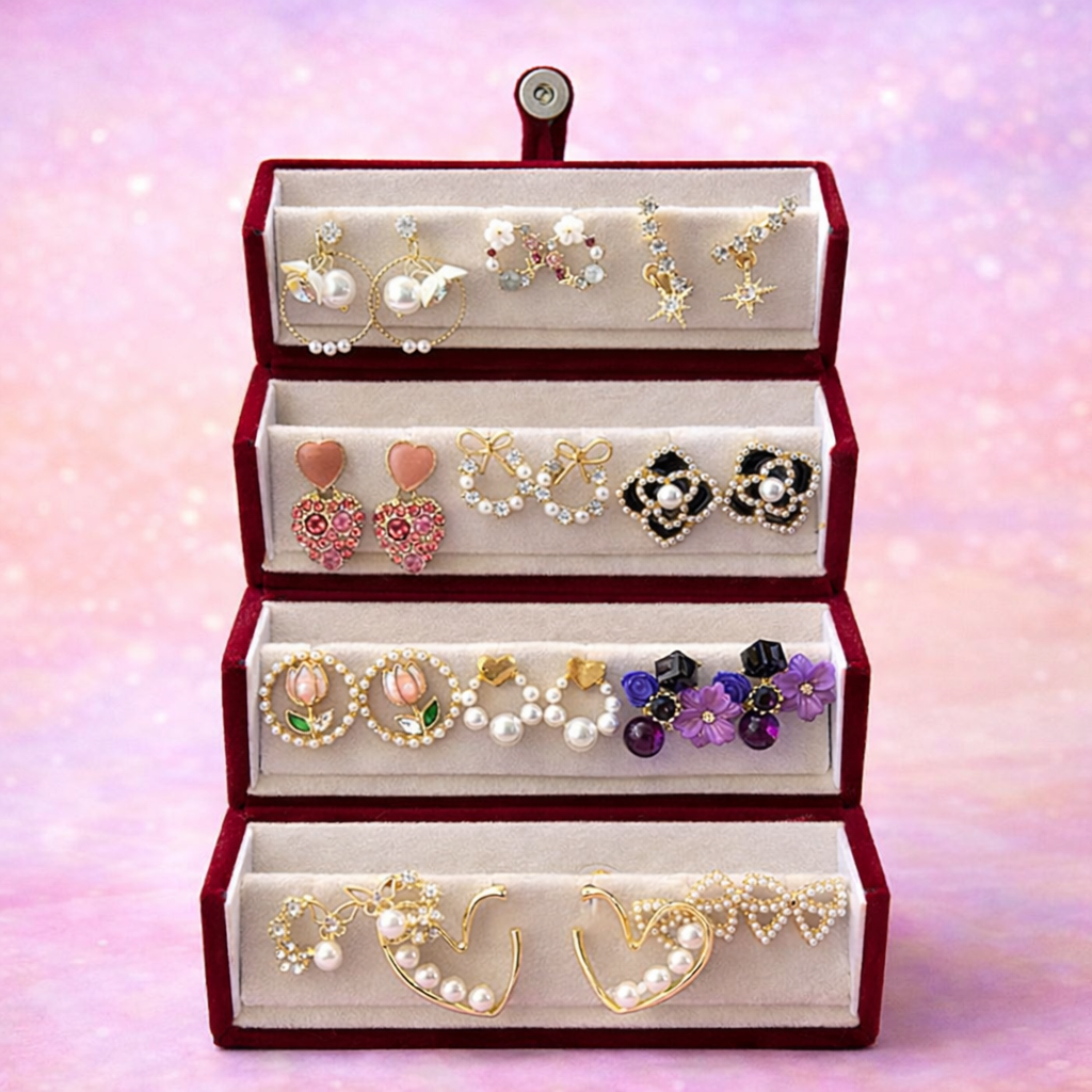 Set of 12 Korean Earrings with Jewellery Box