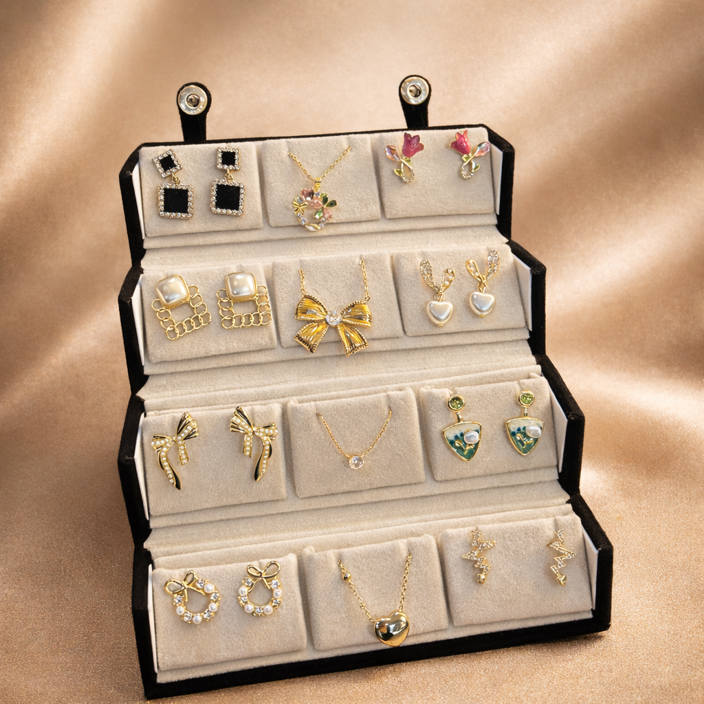 Set of Korean Earrings & Anti-Tarnish Necklaces with Jewellery Box