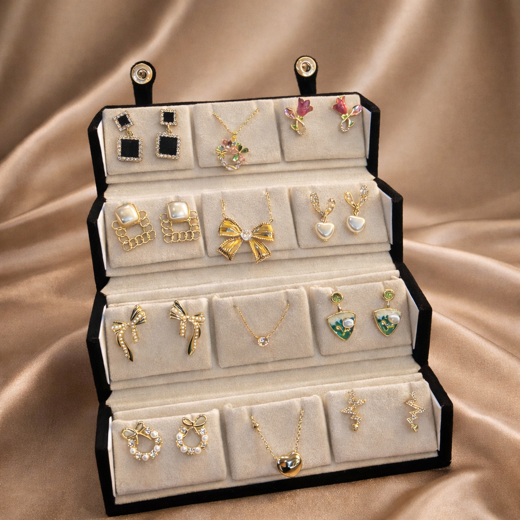 Set of Korean Earrings & Anti-Tarnish Necklaces with Jewellery Box