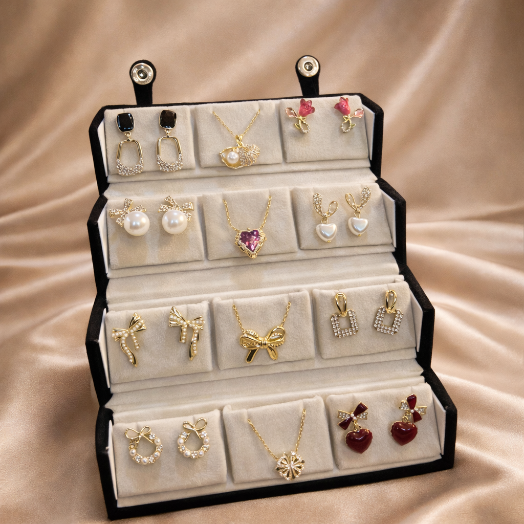 Set of Korean Earrings & Anti-Tarnish Necklaces with Jewellery Box