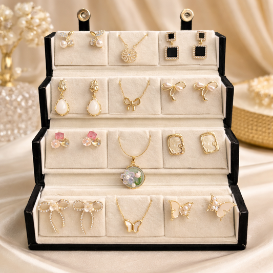 Set of Korean Earrings & Anti-Tarnish Necklaces with Jewellery Box