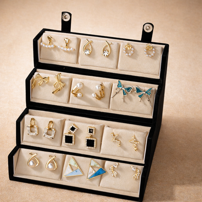 Set of 12 Korean Earrings with Black Jewellery Box
